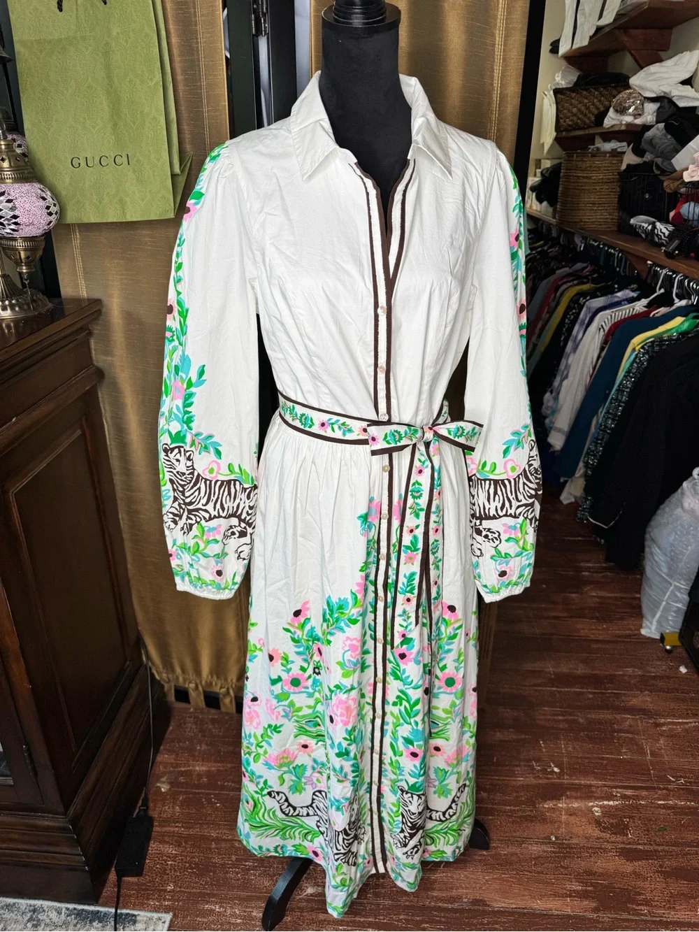 NWT Lilly Pulitzer Luanne Stretch Midi Shirt Dress Royal Zoo Size 12 $328 - Picture 2 of 10